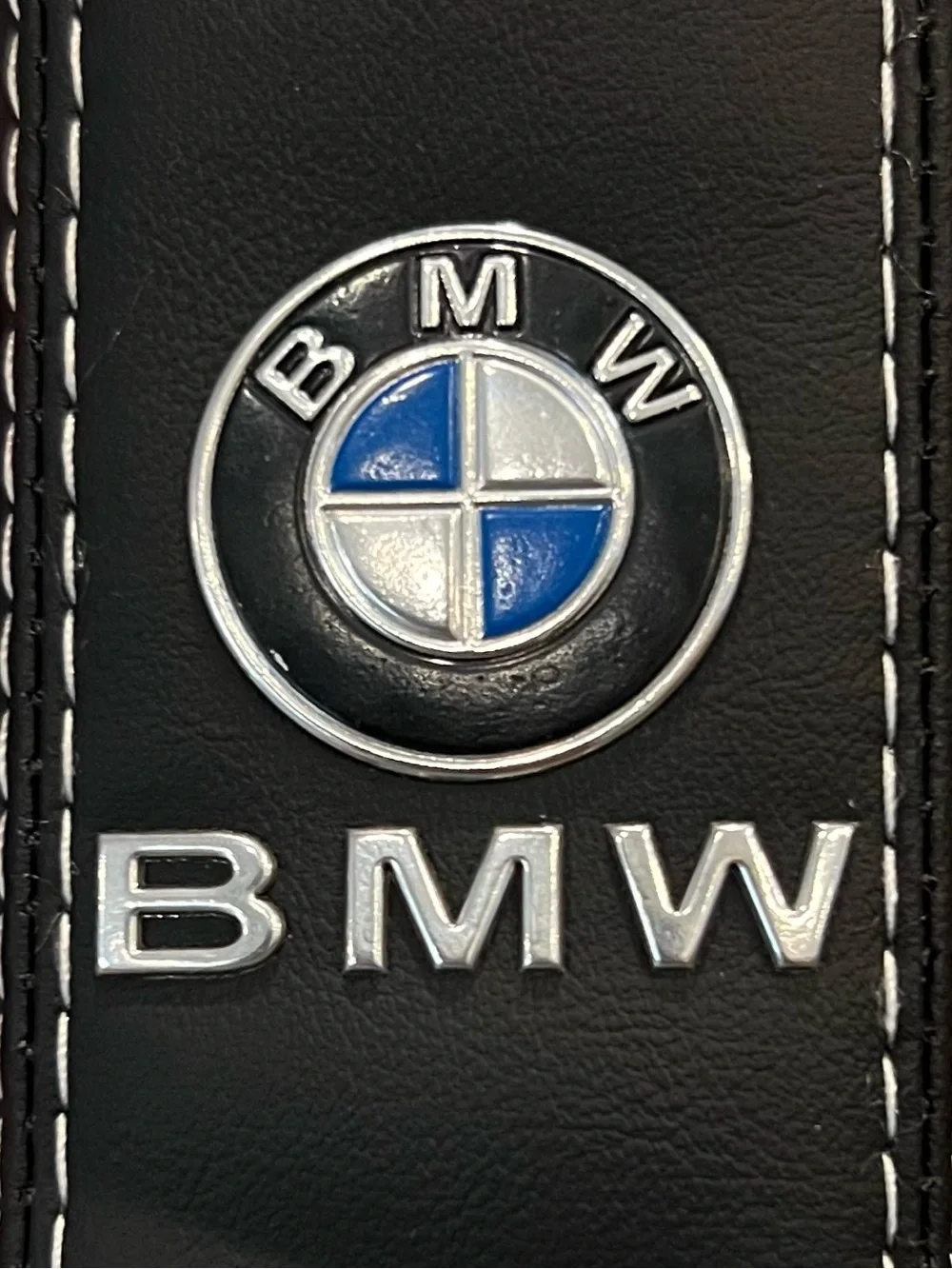 BMW Black Leather, Silver & Blue Seat Belt Shoulder Cushion Pads